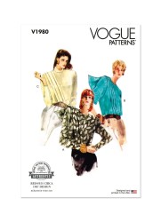 1980 Vogue Easy 1987 Vintage Repro Loose Back Button Short - Long Sleeve Pleat Blouse, Scarf Pattern 8-16 or 18-26  New